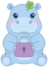 Moodrate's hippo hugging a padlock